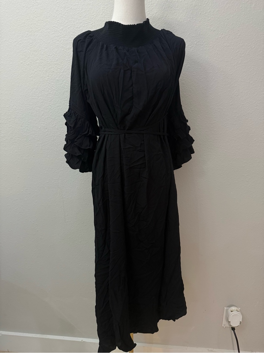 City Chic Black Smocked Neck Ruffle Sleeve Midi Dress - Women XXL / 24